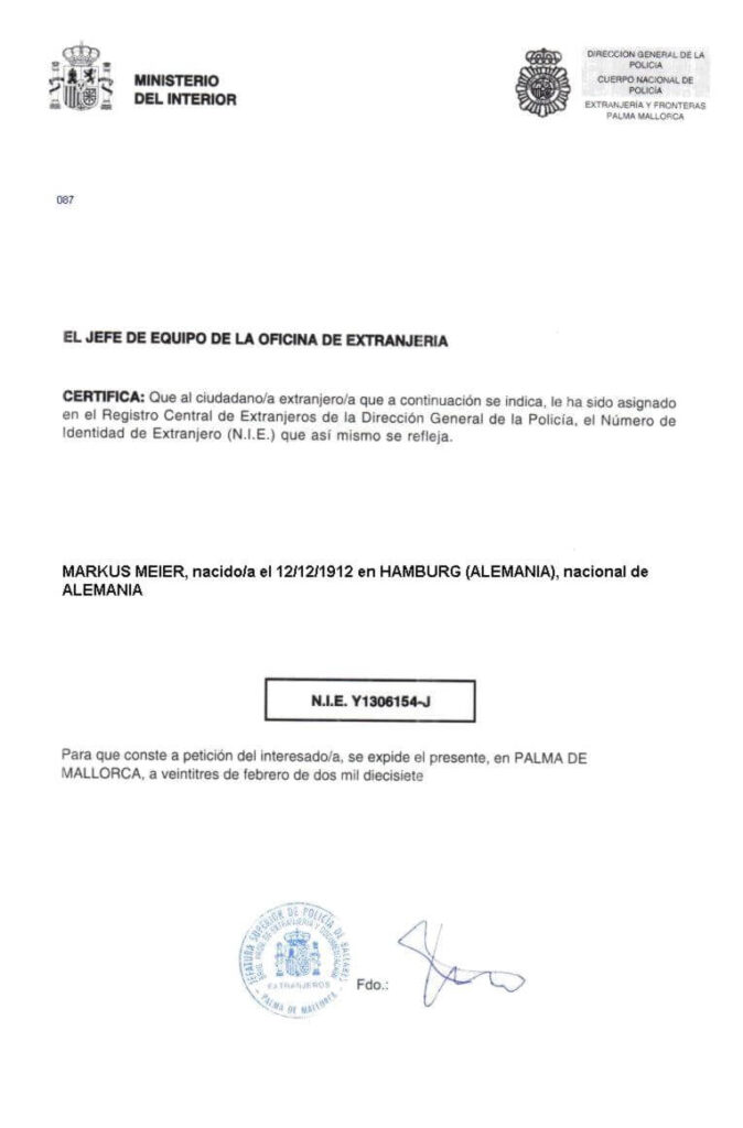 Bürgernummer Spanien für Ausländer NIE
